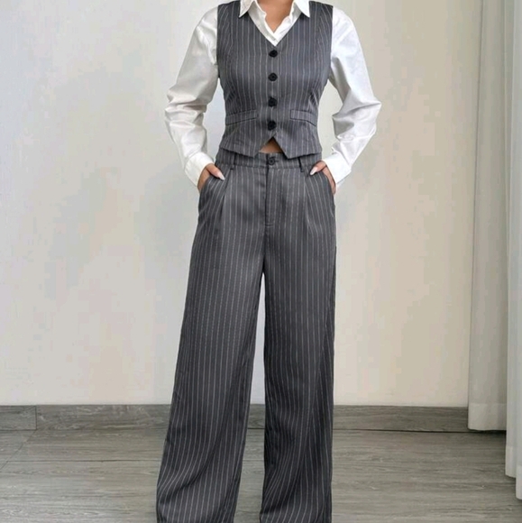 Women Casual Striped Vest + Women Casual Suit Pants Set - Picture 3 of 6